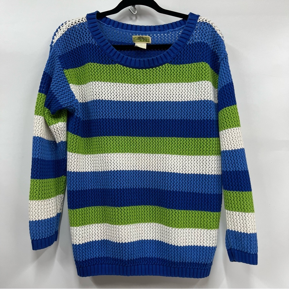 Vintage Esprit Womens xs Sweater Crewneck Long Sleeve 80s Striped open knit